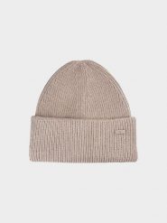 4F Czapka beanie w kolorze beżowym rozmiar: S. Brązowe czapki damskie 4F, bez wzorów, ze splotem. Za 52.79 zł.