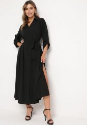 Czarna Rozpinana Sukienka Koszulowa z Regulowanymi Rękawami Grimoire. Czarne sukienki damskie Born2be, bez wzorów, eleganckie, bez ramiączek. W wyprzedaży za 110.49 zł.