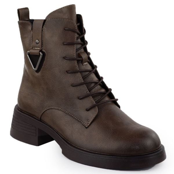 Botki damskie na klocku brązowe Potocki 25-12719. Brązowe botki damskie POTOCKI, z materiału, bez obcasa, bez zapięcia. Za 199.99 zł.