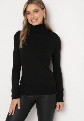 Czarny Klasyczny Golf Sortelia. Czarne golfy damskie Born2be, m, bez wzorów, bez ramiączek. Za 74.99 zł.