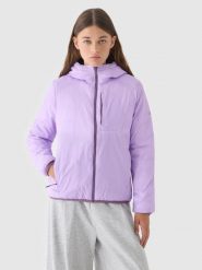 4F Kurtka puchowa dwustronna z wypełnieniem PrimaLoft damska - fioletowa S. Fioletowe kurtki sportowe damskie 4F, na zimę, s, bez wzorów, z dzianiny, z kapturem. W wyprzedaży za 199.99 zł.