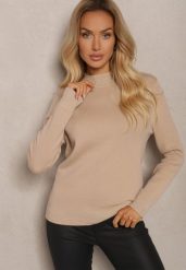 Jasnobeżowy Sweter z Wiskozą ze Stójką Ocieplony od Wewnątrz Gemila. Brązowe swetry klasyczne damskie Renee, z jeansu, bez kołnierzyka. Za 79.99 zł.