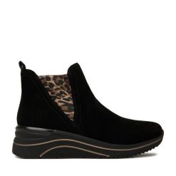Botki Remonte. Czarne botki damskie Remonte, bez obcasa, bez zapięcia. Za 379.99 zł.
