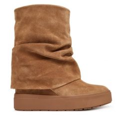 Botki Guess. Brązowe botki damskie Guess, bez obcasa, na koturnie, bez zapięcia. Za 649.99 zł.