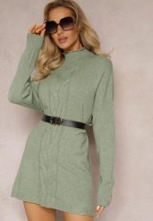 Jasnozielony Sweter z Golfem Oversize z Ozdobnym Splotem i Wiskozą Varela. Zielone golfy damskie Renee, na zimę, z wiskozy, bez kołnierzyka. Za 99.99 zł.