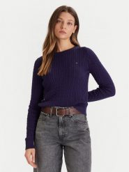 Tommy Jeans Sweter Cable Essential DW0DW22165 Fioletowy Regular Fit. Fioletowe swetry klasyczne damskie Tommy Jeans, s, z bawełny, bez kołnierzyka. Za 429.99 zł.