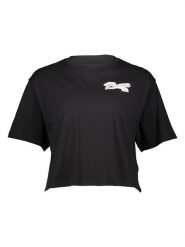 Puma Koszulka "Script" w kolorze czarnym rozmiar: S. Czarne bluzki damskie Puma, s, bez wzorów, z bawełny, bez kołnierzyka, bez ramiączek. Za 70.45 zł.