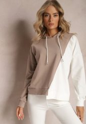Beżowa Bawełniana Bluza z Kapturem i Ściągaczami Ardente. Brązowe bluzy damskie Renee, bez wzorów, z bawełny, z kapturem. Za 79.99 zł.