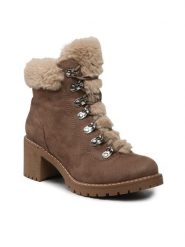 DeeZee Trzewiki WS2100-03 Brązowy. Brązowe botki damskie DeeZee, z materiału, bez obcasa, na słupku, bez zapięcia. Za 143.99 zł.