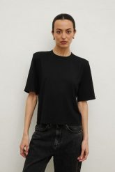 Elastyczny tshirt z PODUSZKAMI w kolorze BLACK- NONCHALANT -S. Czarne t-shirty damskie Marsala, m, bez wzorów, z elastanu, bez kołnierzyka. Za 129.90 zł.