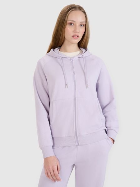4F Bluza dresowa rozpinana z kapturem damska - fioletowa S. Fioletowe bluzy damskie 4F, s, bez wzorów, z bawełny, z kapturem. W wyprzedaży za 99.99 zł.