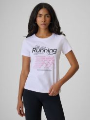 4F T-shirt slim z nadrukiem damski - biały M. Białe t-shirty damskie 4F, m, bez wzorów, z bawełny, bez kołnierzyka. Za 59.99 zł.