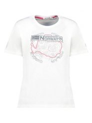 Geographical Norway Koszulka w kolorze białym rozmiar: L. Białe bluzki damskie Geographical Norway, l, bez wzorów, z bawełny, bez kołnierzyka, bez ramiączek. Za 57.06 zł.