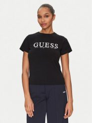Guess T-Shirt V5GI15 J1314 Czarny Slim Fit. Czarne t-shirty damskie Guess, xs, z aplikacjami, z bawełny, bez kołnierzyka. Za 79.99 zł.