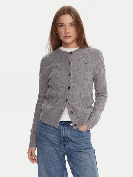 Tommy Hilfiger Kardigan WW0WW47463 Szary Regular Fit. Szare kardigany damskie Tommy Hilfiger, xl, bez wzorów, z wełny. Za 459.99 zł.