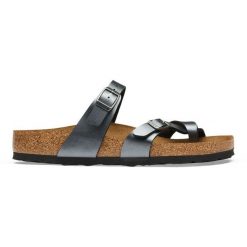 Birkenstock Mayari BF Metallic Black Japonki damskie. Szare klapki damskie Birkenstock, bez wzorów, ze skóry, bez obcasa, bez zapięcia. Za 319.99 zł.