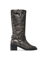 Bronx Kozaki High boots 14291-A Czarny. Czarne kozaki damskie Bronx, ze skóry, bez obcasa, na słupku, bez zapięcia. Za 1,029.00 zł.