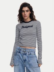 Desigual Bluzka 25SWTK85 Czarny Regular Fit. Czarne bluzki damskie Desigual, xl, bez wzorów, z bawełny, bez kołnierzyka, bez ramiączek. Za 149.99 zł.