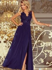 Sukienka Model Lea 215-2 Navy - Numoco. Niebieskie sukienki damskie NUMOCO, bez wzorów, z elastanu, wizytowe, bez ramiączek. Za 412.33 zł.