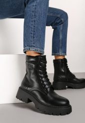 Czarne Płaskie Botki Traperki Vices ze Sznurowaniem i Tłoczeniem Zeriana. Czarne botki damskie Born2be, z jeansu, bez zapięcia. Za 159.99 zł.