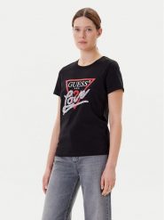 Guess T-Shirt W5YI40 I3Z14 Czarny Regular Fit. Czarne t-shirty damskie Guess, l, z aplikacjami, z bawełny, bez kołnierzyka. Za 129.99 zł.