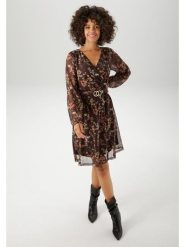 Aniston Sukienka w kolorze czarnym ze wzorem rozmiar: 44. Czarne sukienki damskie Aniston, bez wzorów, z tkaniny, bez ramiączek. Za 95.99 zł.