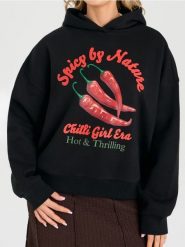 Dresowa bluza hoodie z kontrastowym nadrukiem - czarny. Czarne bluzy damskie Sinsay, l, bez wzorów, z dresówki, bez kaptura. Za 49.99 zł.