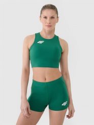 4F Biustonosz treningowy ze średnim wsparciem damski - zielony L. Zielone biustonosze sportowe damskie 4F, bez wzorów, z dzianiny. Za 129.99 zł.