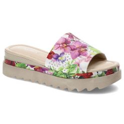 Kolorowe Klapki Venezia Wygodne Buty Damskie. Brązowe klapki damskie Venezia, z aplikacjami, bez obcasa, bez zapięcia. Za 269.00 zł.