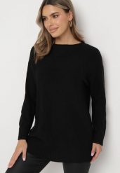 Czarny Sweter z Rozcięciami Belicanto. Czarne swetry klasyczne damskie Born2be, xl, z bawełny, bez kołnierzyka. Za 89.99 zł.