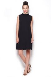 Elegancka Sukienka z Niskim Golfem - Czarny. Czarne sukienki damskie Figl, bez wzorów, z materiału, eleganckie, bez ramiączek. Za 239.00 zł.