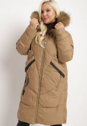 Beżowa Kurtka Pikowana z Odpinanym Futerkiem Zivilda. Brązowe kurtki damskie Born2be, na zimę, plus size, bez wzorów, z jeansu, bez kaptura. Za 199.99 zł.