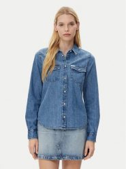 Guess Jeans Koszula W5RH35 D5M81 Niebieski Regular Fit. Niebieskie koszule damskie Guess Jeans, m, z aplikacjami, z bawełny, bez kołnierzyka, bez ramiączek. Za 279.99 zł.