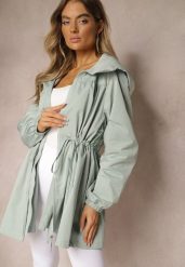 Jasnozielona Kurtka w Stylu Parki Wiązana w Pasie Nevithia. Zielone kurtki damskie Renee, xl, bez wzorów, z jeansu, bez kaptura. Za 109.99 zł.