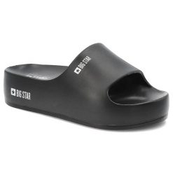 Klapki damskie Big Star, wodoodporne na grubej platformie profilowane na basen na wakacje, czarne, SS274721. Czarne klapki damskie Big Star, bez wzorów, bez obcasa, bez zapięcia. Za 89.99 zł.