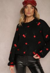 Czarny Sweter w Wisienki z Dodatkiem Wełny Eltintia. Czarne swetry klasyczne damskie Renee, m, z wełny, bez kołnierzyka. Za 149.99 zł.