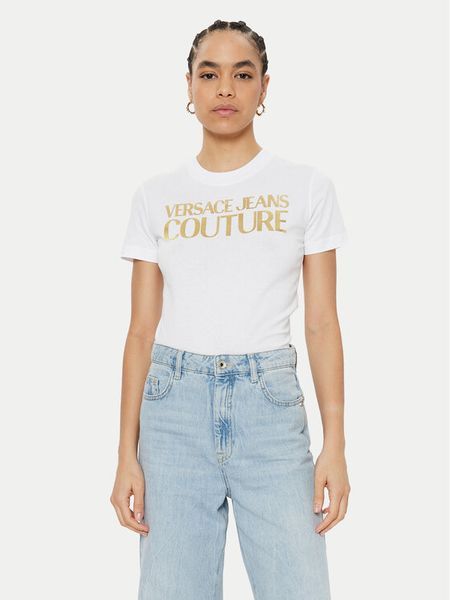 Versace Jeans Couture T-Shirt 78HAHT01 Biały Regular Fit. Białe t-shirty damskie Versace Jeans Couture, xs, bez wzorów, z bawełny, bez kołnierzyka. Za 259.99 zł.