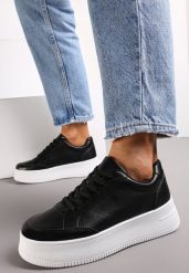 Czarne Sneakersy z Perforacją na Platformie Treresa. Czarne obuwie sportowe damskie Renee, bez zapięcia. Za 69.99 zł.