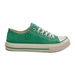 Niskie Trampki Damskie Big Star NN274268 Zielone. Zielone trampki damskie bez wzorów, z gumy, bez zapięcia. Za 180.71 zł.