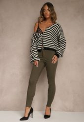 Ciemnozielone Bawełniane Spodnie Skinny Capria. Zielone rurki damskie Renee, bez wzorów, z bawełny. Za 69.99 zł.