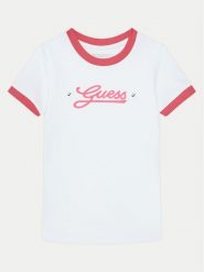 Guess T-Shirt J5RI11 K6YW4 Biały Regular Fit. Białe koszulki i t-shirty dziewczęce Guess, z aplikacjami, z bawełny, bez kołnierzyka, bez ramiączek. Za 69.99 zł.
