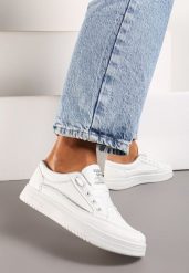 Biało-Szare Sneakersy Ozdobione Brokatem Laysia. Białe obuwie sportowe damskie Born2be, z materiału, bez zapięcia. Za 89.99 zł.
