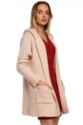 Kardigan oversize z wełną i obszernym kapturem wąskie rękawy beżowy. Brązowe kardigany damskie Polskie swetry, l, bez wzorów, z materiału. Za 289.00 zł.