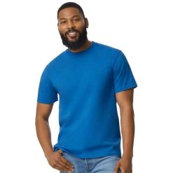 Bawełniana Lekka Koszulka Unisex Dla Dorosłych. Niebieskie bluzki damskie GILDAN, xl, bez wzorów, z bawełny, sportowe, bez kołnierzyka, bez ramiączek. Za 32.99 zł.