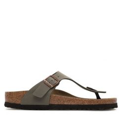 Japonki Birkenstock. Szare klapki damskie Birkenstock, bez wzorów, bez obcasa, bez zapięcia. Za 449.99 zł.