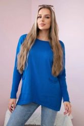 Sweter z kieszeniami z przodu chabrowy. Niebieskie swetry klasyczne damskie KESI, na jesień, l, z jeansu, bez kołnierzyka, plus size. Za 178.78 zł.