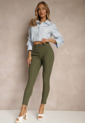 Ciemnozielone Spodnie Skinny High Waist Kolanira. Zielone rurki damskie Renee, bez wzorów, z jeansu. Za 39.99 zł.