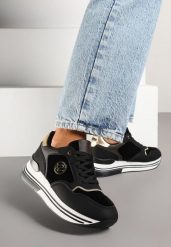 Czarne Sneakersy na Platformie z Metaliczną Ozdobą Roniane. Czarne obuwie sportowe damskie Renee, z jeansu, bez zapięcia. Za 99.99 zł.