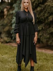 Sukienka Model Inga Black - Jersa. Czarne sukienki damskie Jersa, bez wzorów, z materiału, eleganckie, bez ramiączek. Za 376.65 zł.
