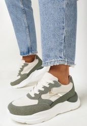 Zielone Sneakersy z Modnymi Wstawkami i Grubą Podeszwą Neleca. Brązowe obuwie sportowe damskie Born2be, z jeansu, bez zapięcia. Za 109.99 zł.